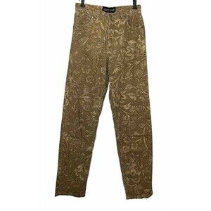 ROBERTO CAVALLI Floral Printed Pants Women's Small Vintage Beige Gold Straight